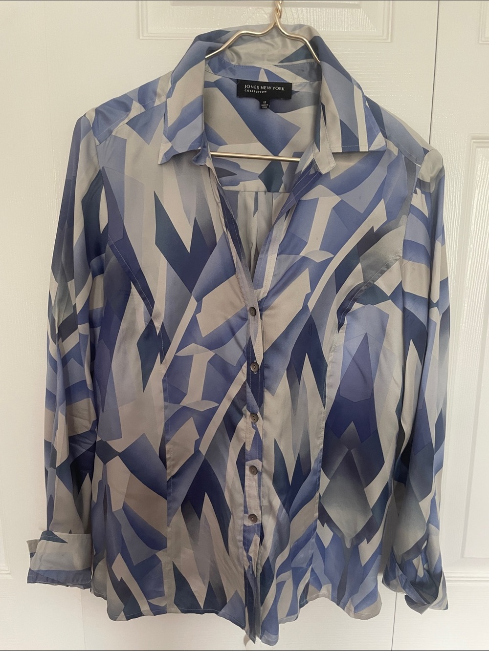 Jones New York Blue and Gray Abstract Print Button-Down Shirt